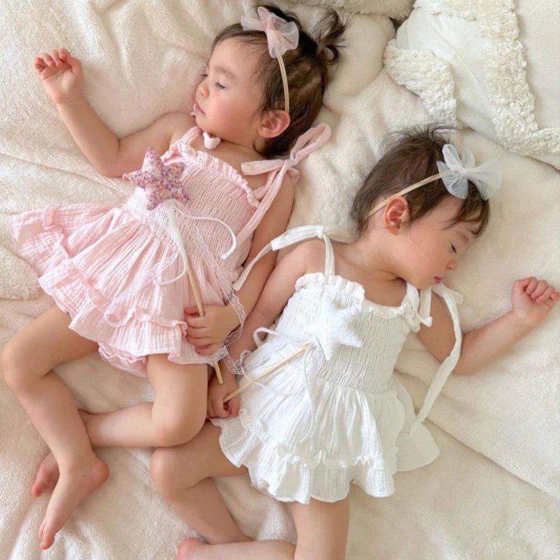 Tie Sleeve Onesie Dress with Bow - The Ollie Bee