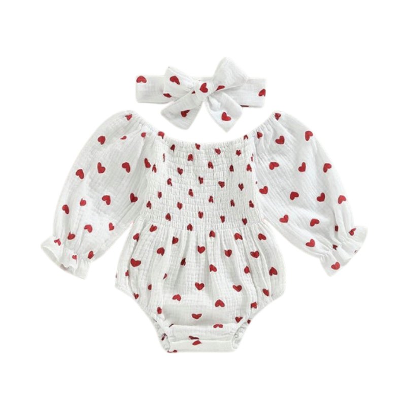 Valentines Bubble Sleeve Romper and Bow - The Ollie Bee