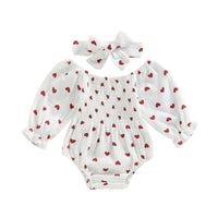 Valentines Bubble Sleeve Romper and Bow - The Ollie Bee