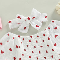 Valentines Bubble Sleeve Romper and Bow - The Ollie Bee
