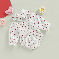 Valentines Bubble Sleeve Romper and Bow - The Ollie Bee