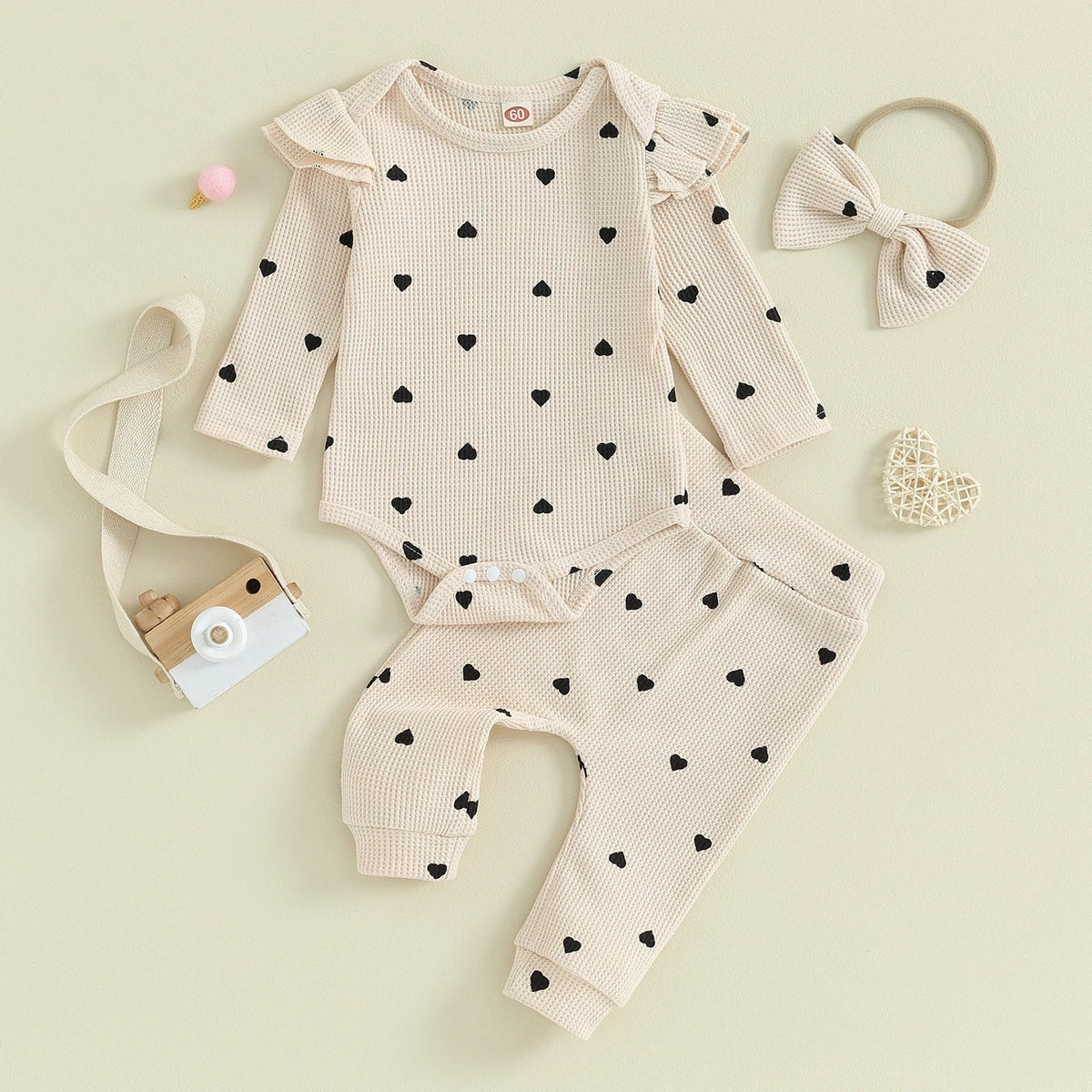 Waffle Hearts Tracksuit and Bow - The Ollie Bee