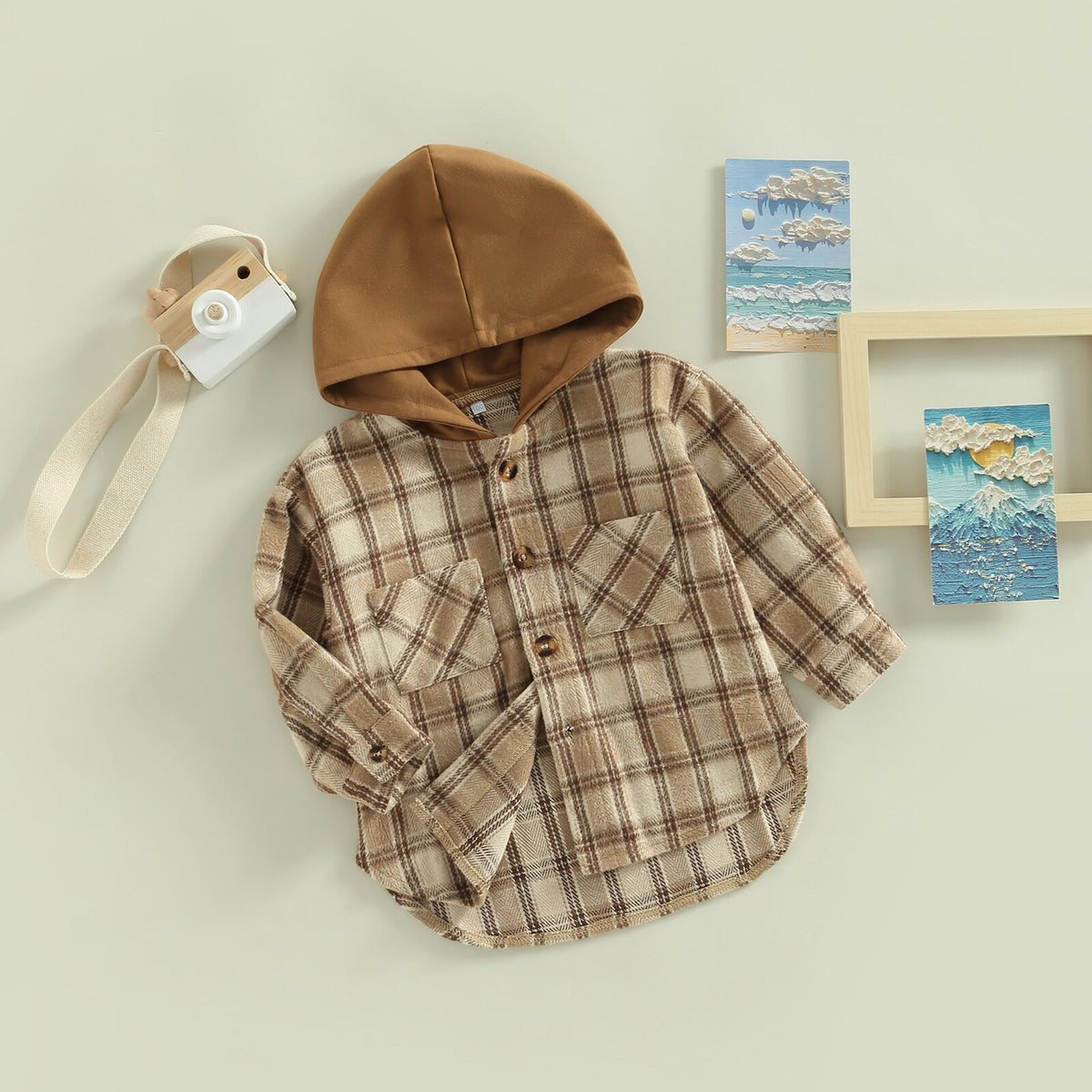 Neutral Hooded Flannel Shacket