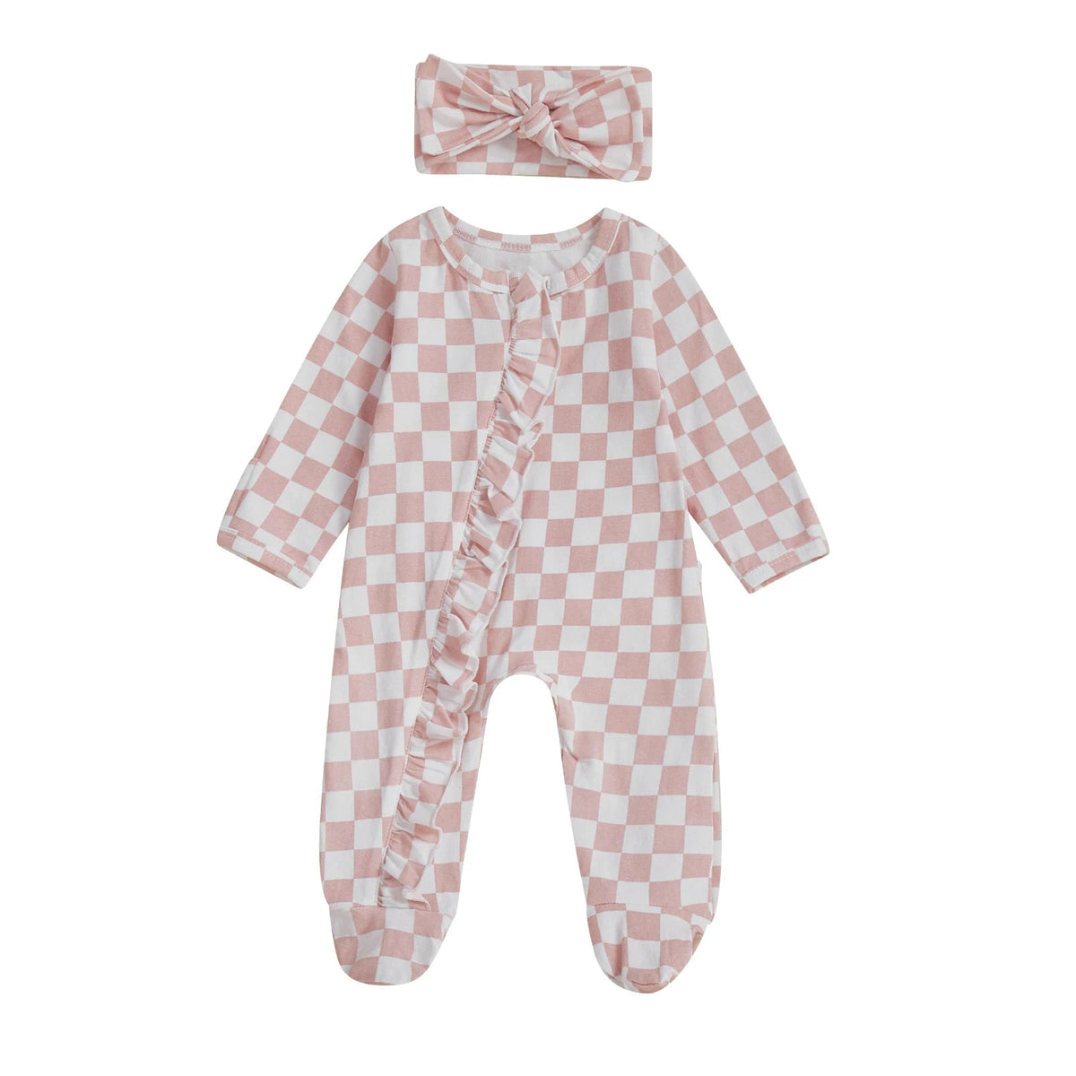 Checkerboard Ruffle Footie Set - The Ollie Bee