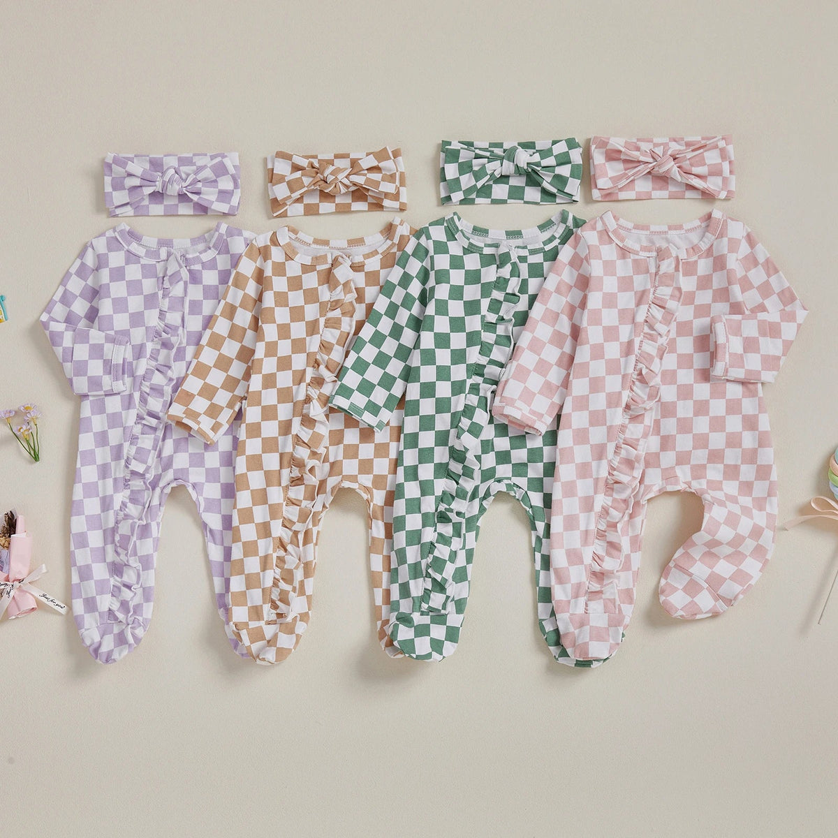 Checkerboard Ruffle Footie Set - The Ollie Bee
