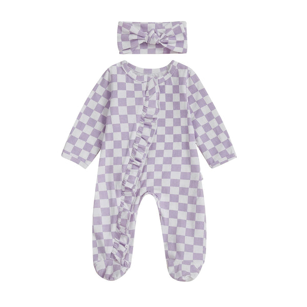 Checkerboard Ruffle Footie Set - The Ollie Bee
