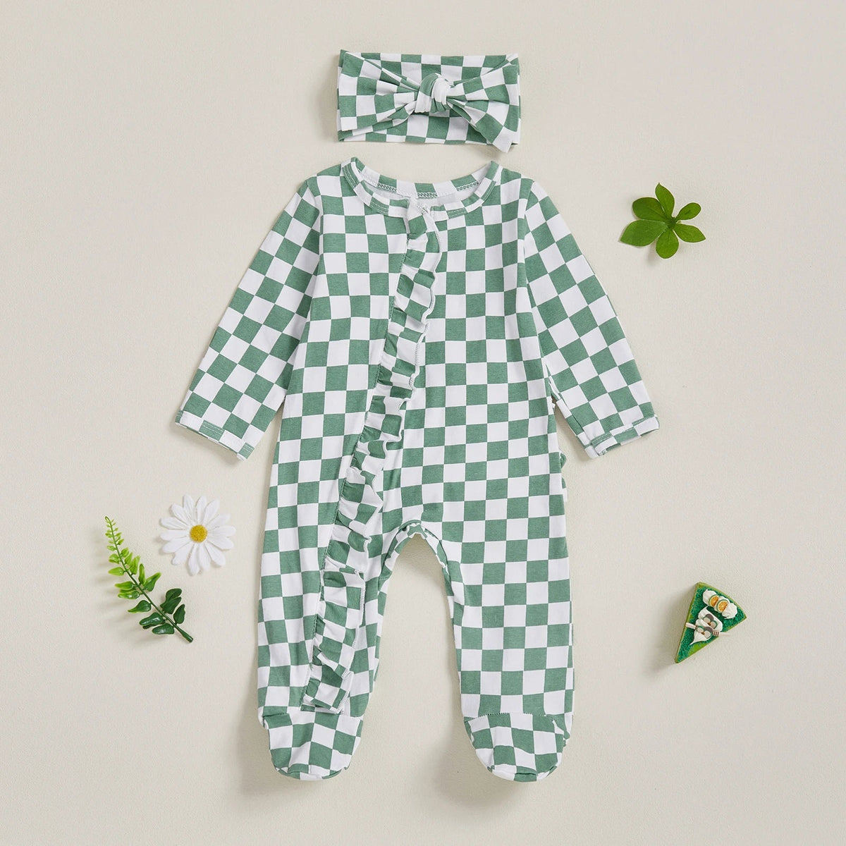 Checkerboard Ruffle Footie Set - The Ollie Bee