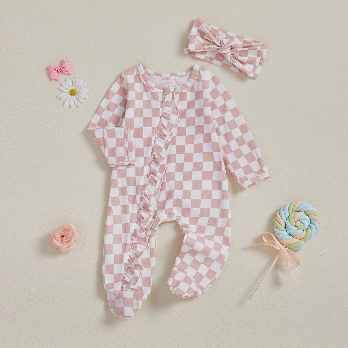 Checkerboard Ruffle Footie Set - The Ollie Bee