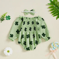 Clover Bubble Sleeve Onesie & Bow - The Ollie Bee