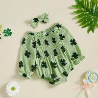 Clover Bubble Sleeve Onesie & Bow - The Ollie Bee