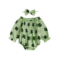 Clover Bubble Sleeve Onesie & Bow - The Ollie Bee