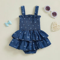 Denim Bows Onesie Dress - The Ollie Bee