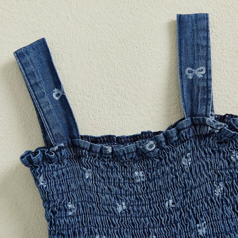 Denim Bows Onesie Dress - The Ollie Bee