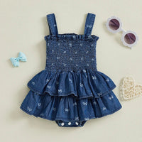 Denim Bows Onesie Dress - The Ollie Bee
