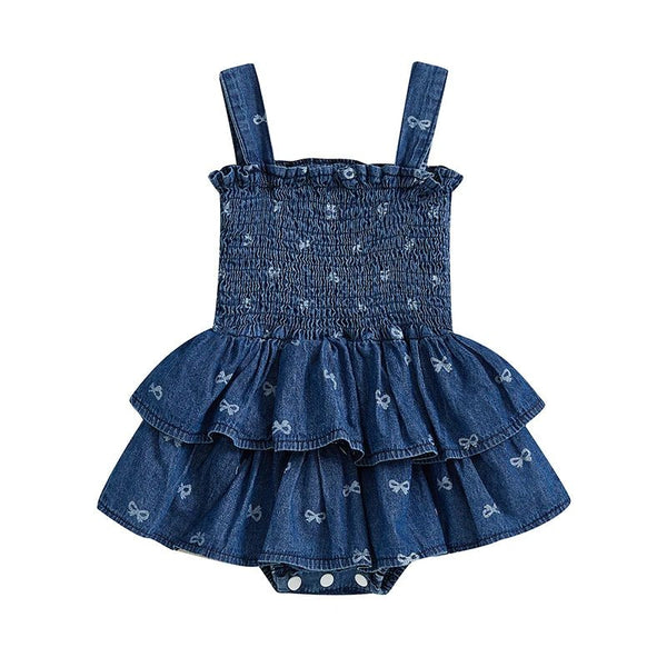 Denim Bows Onesie Dress - The Ollie Bee