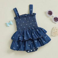 Denim Bows Onesie Dress - The Ollie Bee