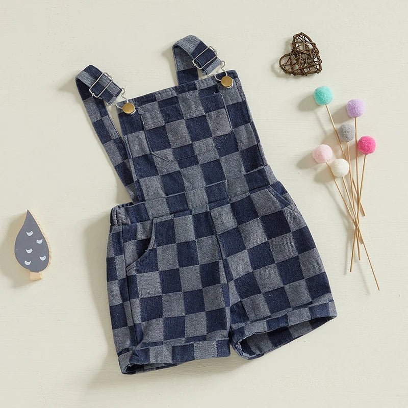 Denim Checkerboard Overalls - The Ollie Bee