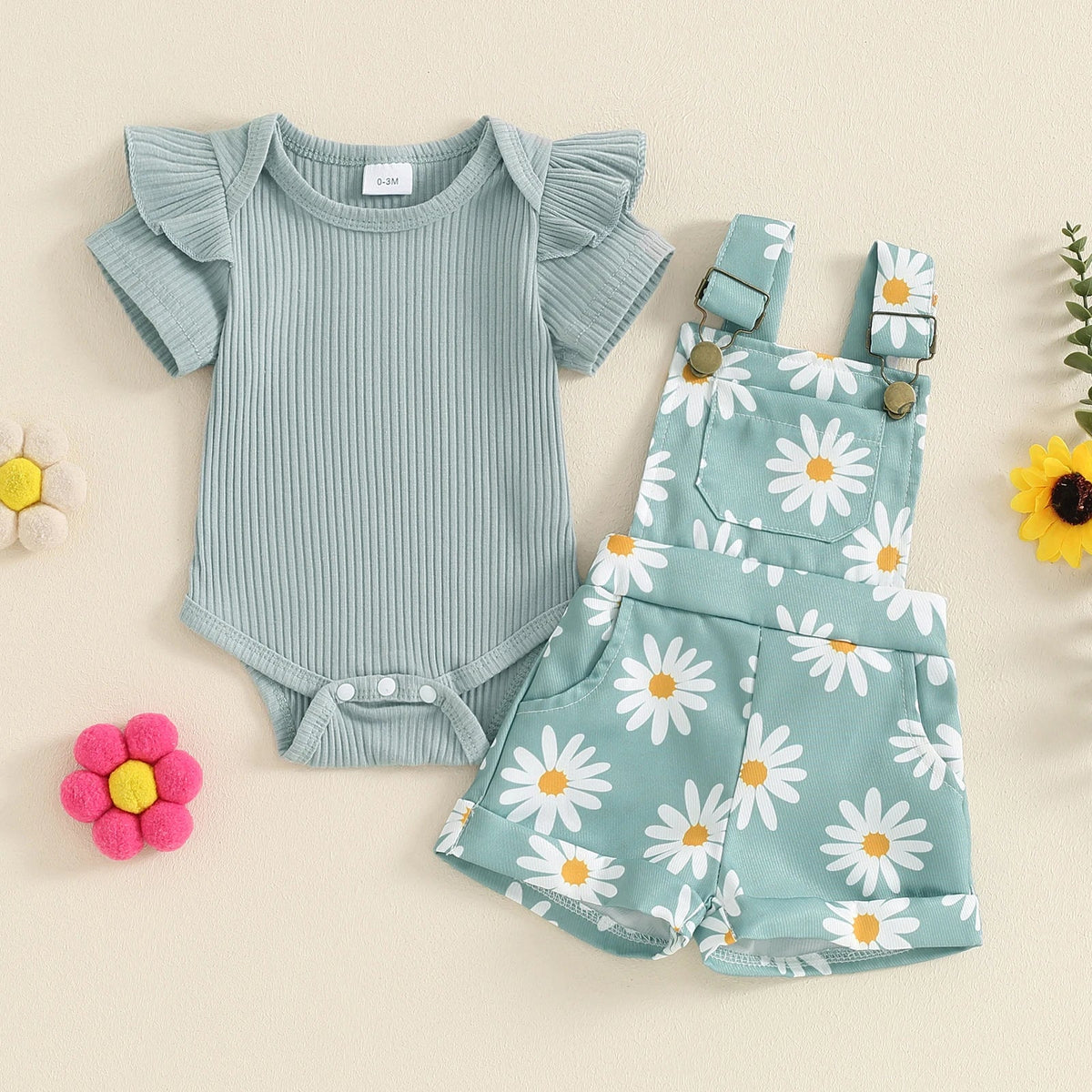 Gerber Daisy Overalls Set - The Ollie Bee