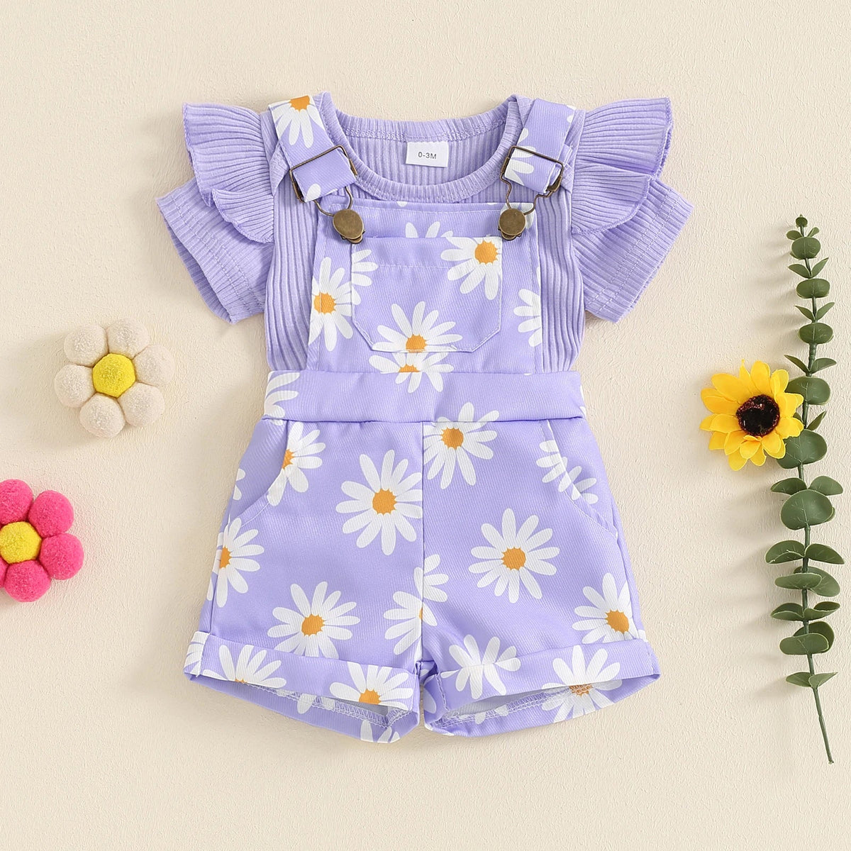 Gerber Daisy Overalls Set - The Ollie Bee