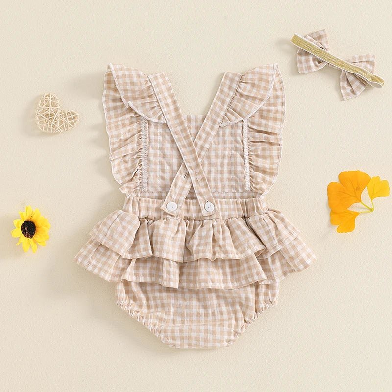 Gingham Ruffle Onesie and Bow - The Ollie Bee