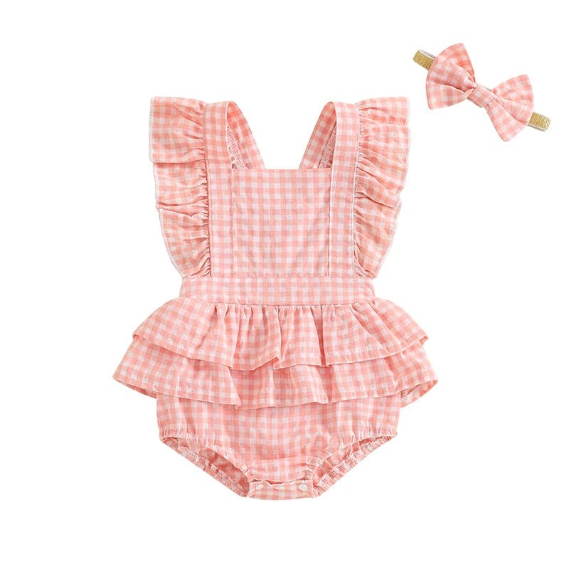 Gingham Ruffle Onesie and Bow - The Ollie Bee