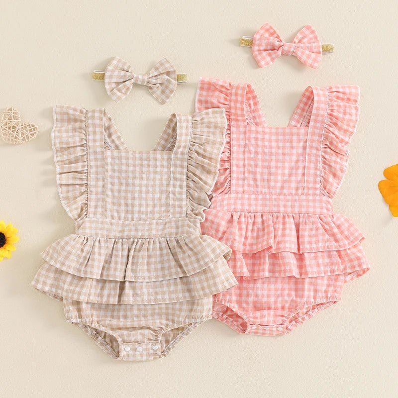 Gingham Ruffle Onesie and Bow - The Ollie Bee