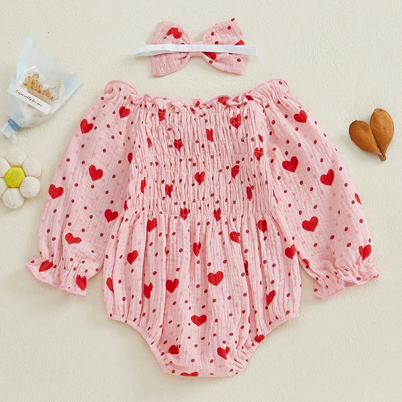 Hearts & Dots Bubble Sleeve Romper - The Ollie Bee