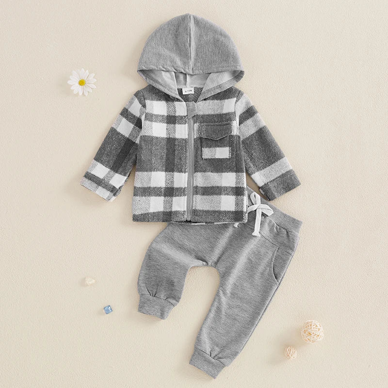 Hooded Flannel Zip Up Set - The Ollie Bee