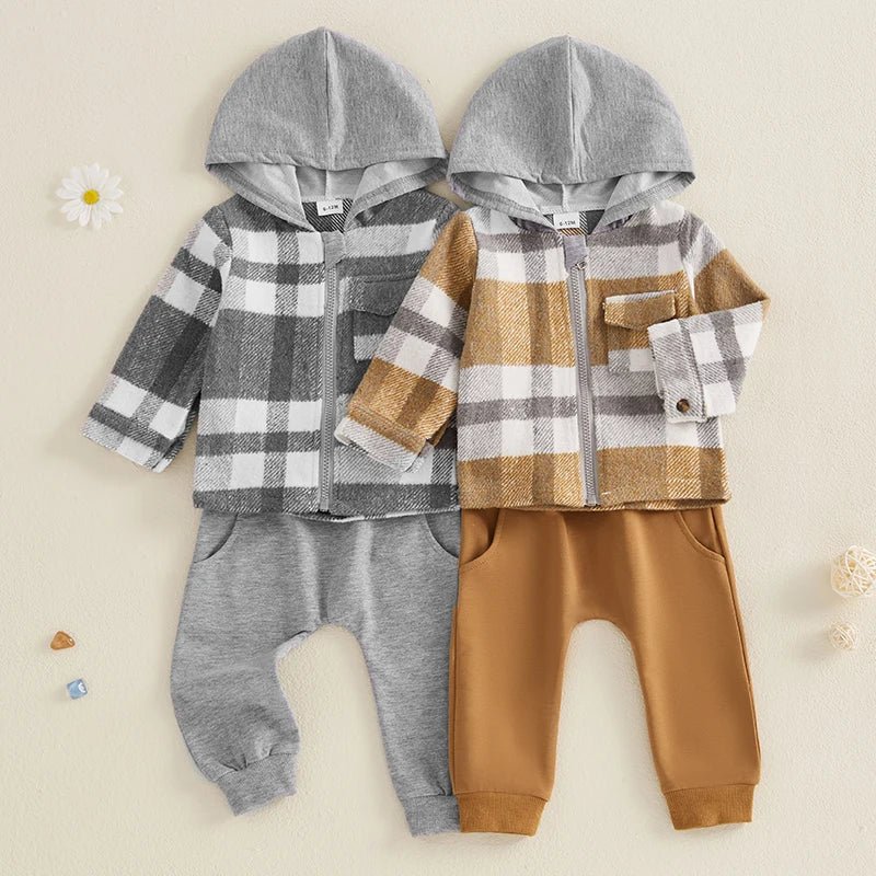 Hooded Flannel Zip Up Set - The Ollie Bee