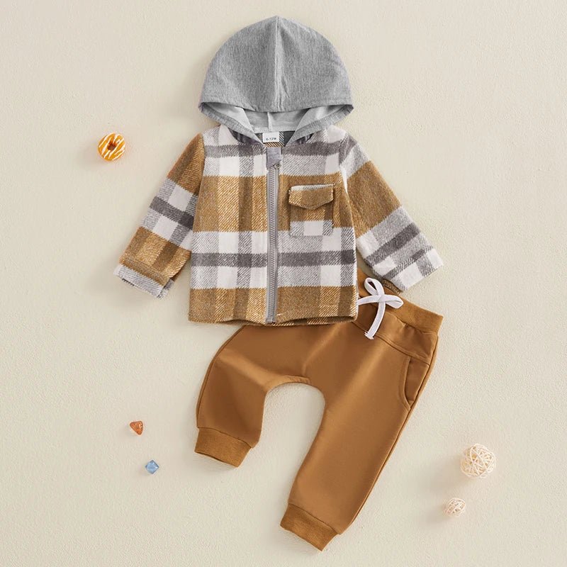 Hooded Flannel Zip Up Set - The Ollie Bee