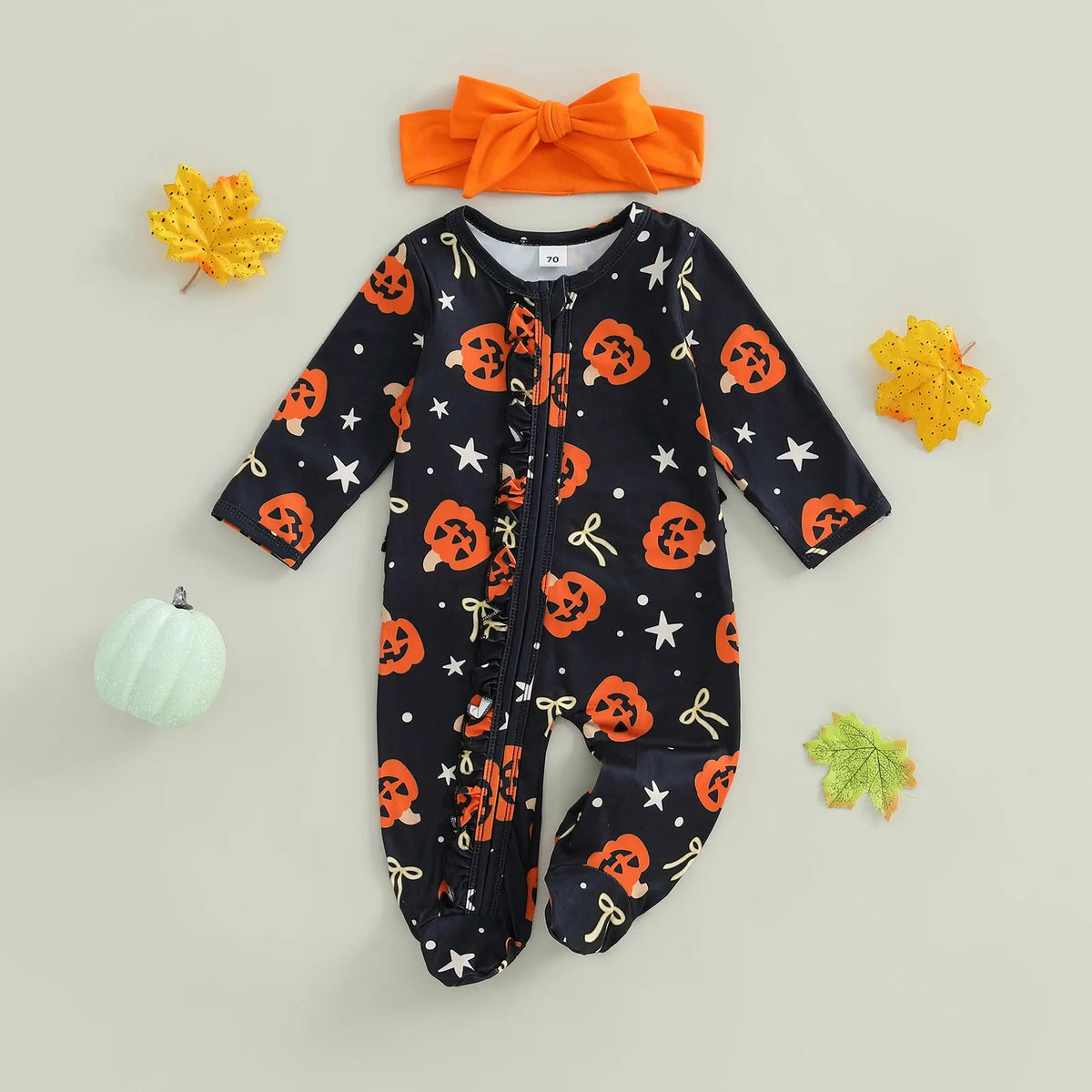 Jack O' Lantern Ruffle Footie - The Ollie Bee