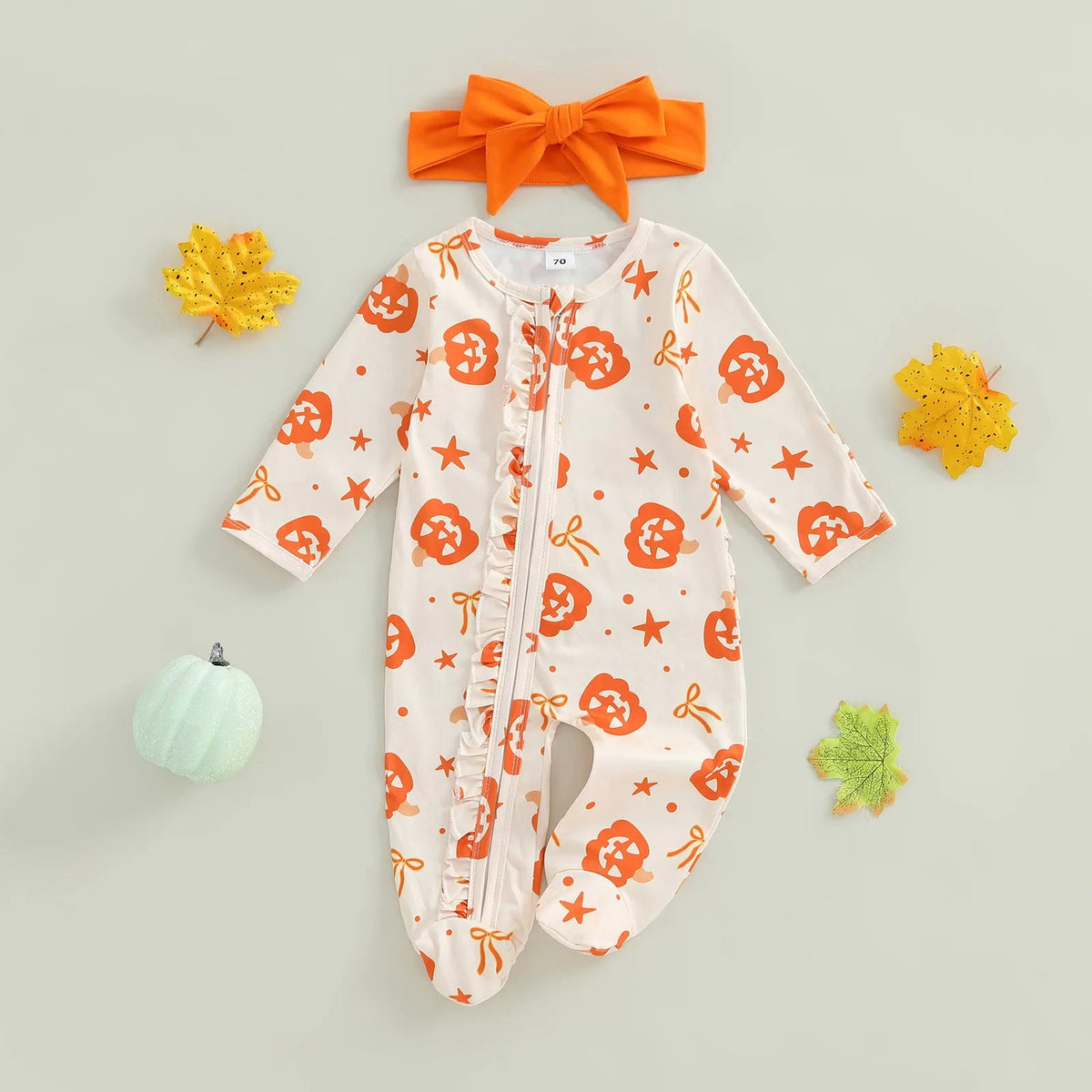 Jack O' Lantern Ruffle Footie - The Ollie Bee