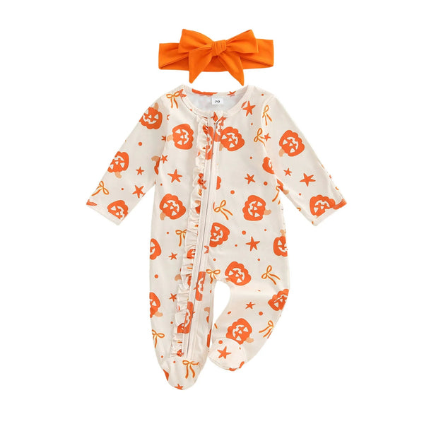 Jack O' Lantern Ruffle Footie - The Ollie Bee