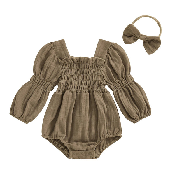 Lantern Sleeve Muslin Romper - The Ollie Bee