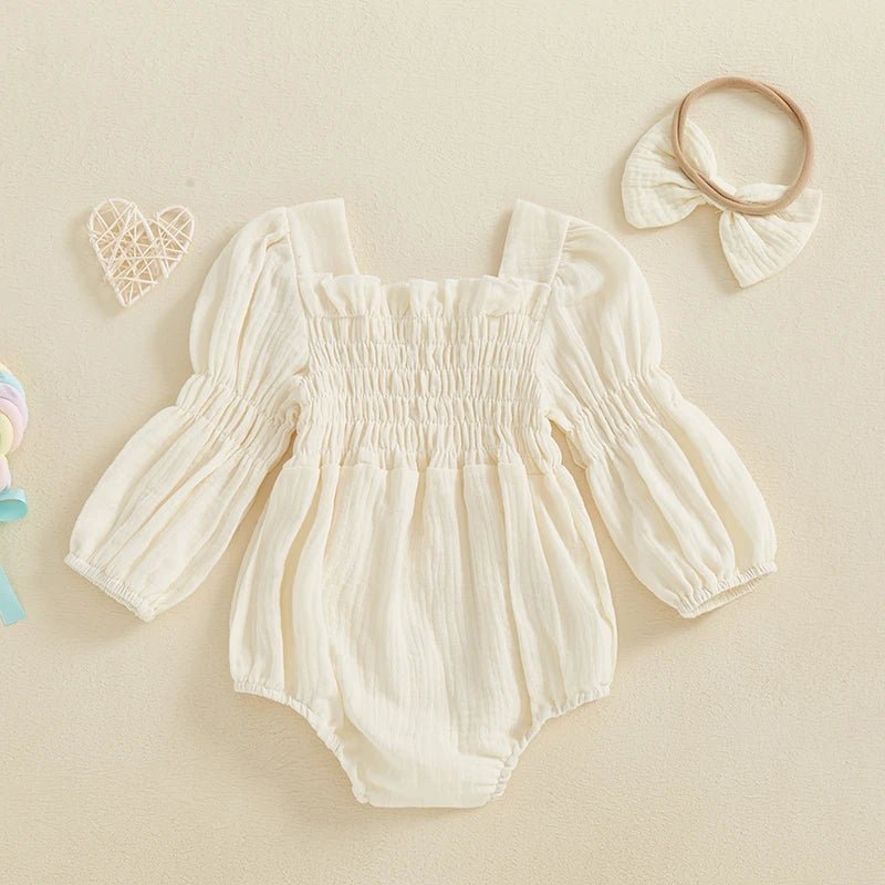 Lantern Sleeve Muslin Romper - The Ollie Bee