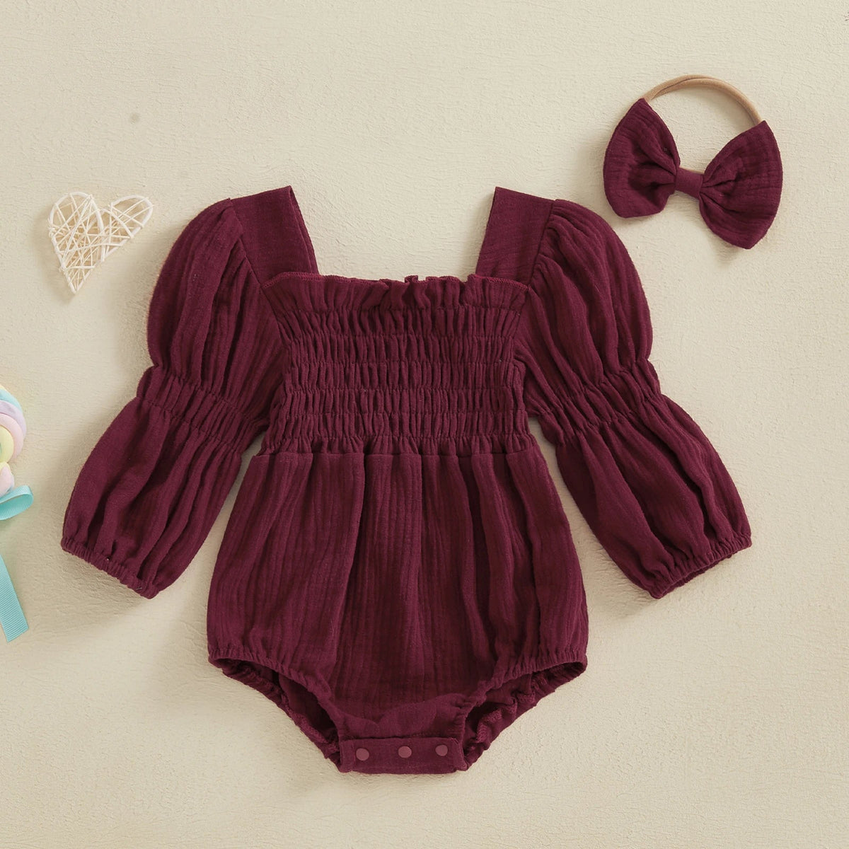 Lantern Sleeve Muslin Romper - The Ollie Bee