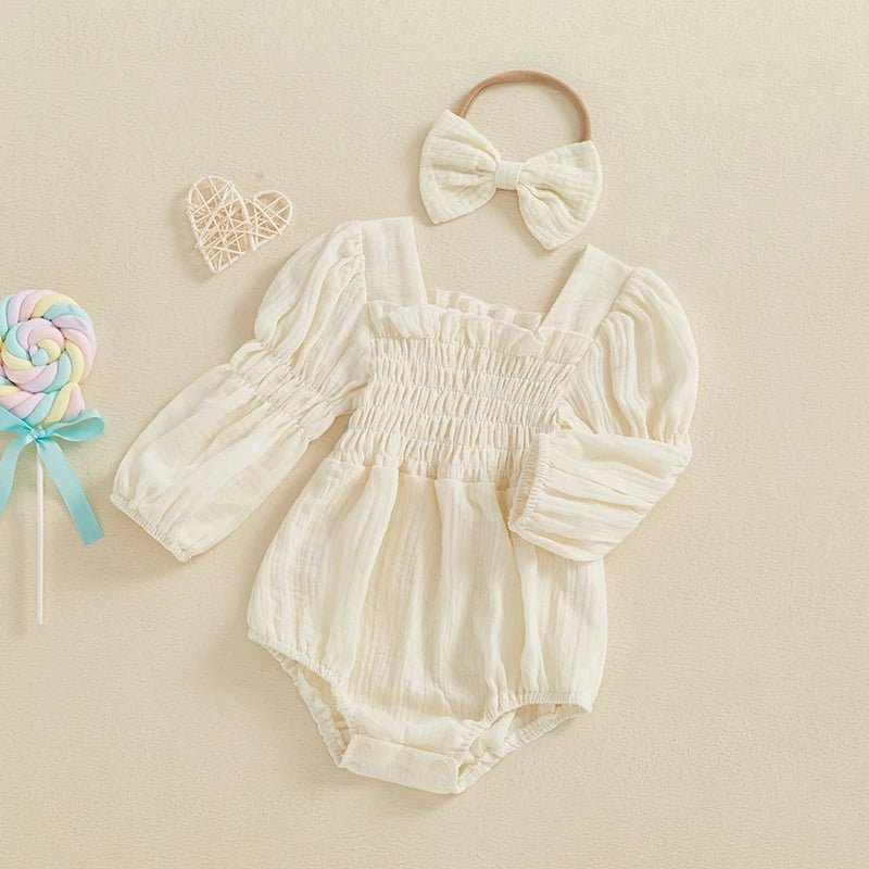 Lantern Sleeve Muslin Romper - The Ollie Bee