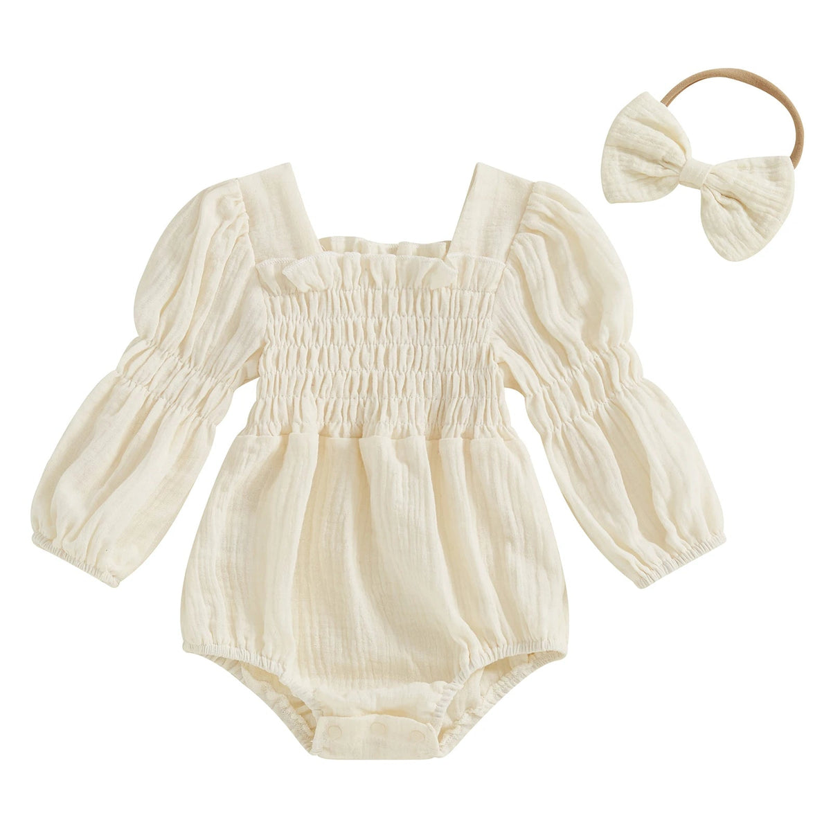 Lantern Sleeve Muslin Romper - The Ollie Bee