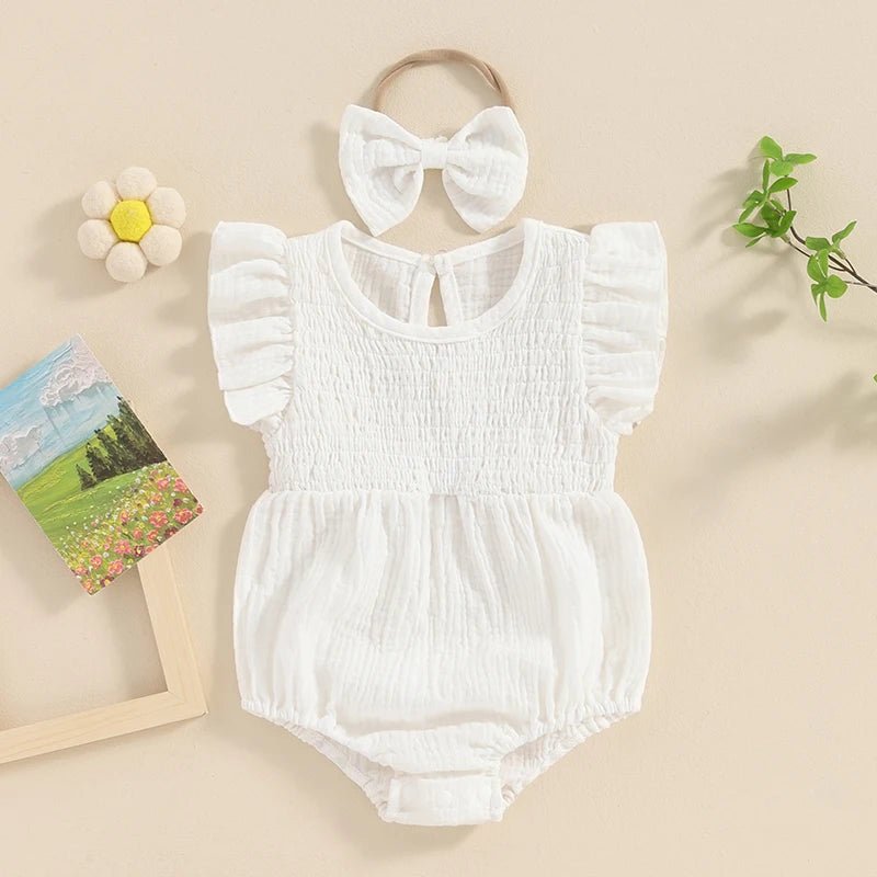 Muslin Ruched Onesie and Bow - The Ollie Bee