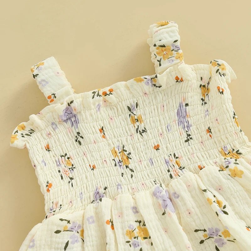 Neutral Florals Onesie Dress & Sunhat - The Ollie Bee