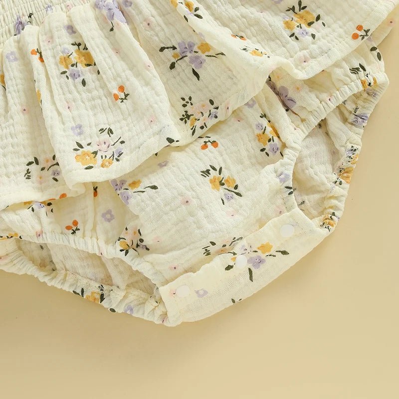 Neutral Florals Onesie Dress & Sunhat - The Ollie Bee
