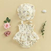 Neutral Florals Onesie Dress & Sunhat - The Ollie Bee