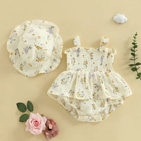 Neutral Florals Onesie Dress & Sunhat - The Ollie Bee