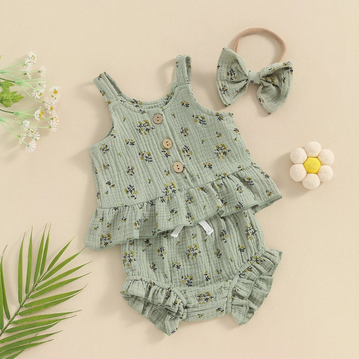 Olive Flower Peplum Set - The Ollie Bee