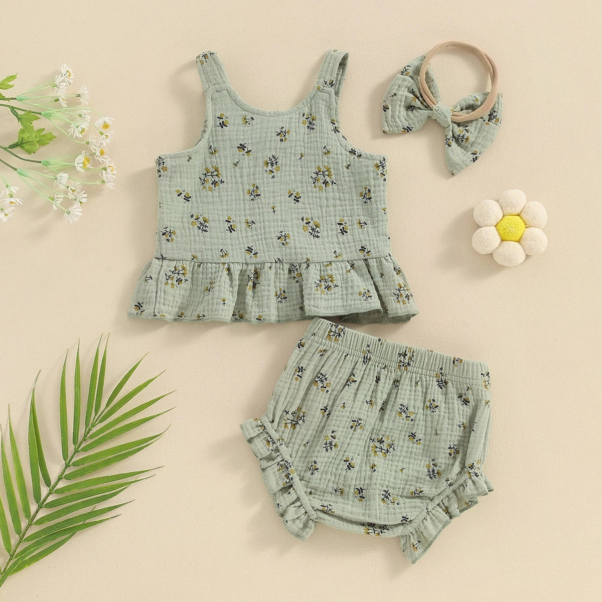 Olive Flower Peplum Set - The Ollie Bee
