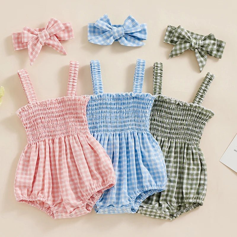 Pastel Gingham Onesie and Bow - The Ollie Bee