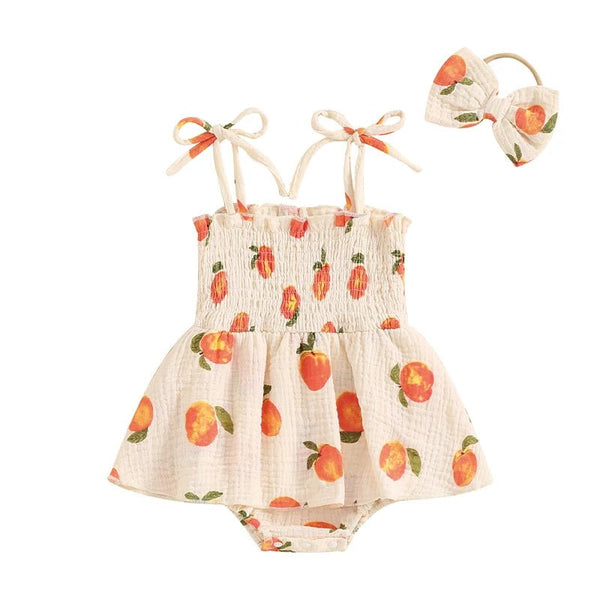 Peachy Keen Onesie Dress & Bow - The Ollie Bee