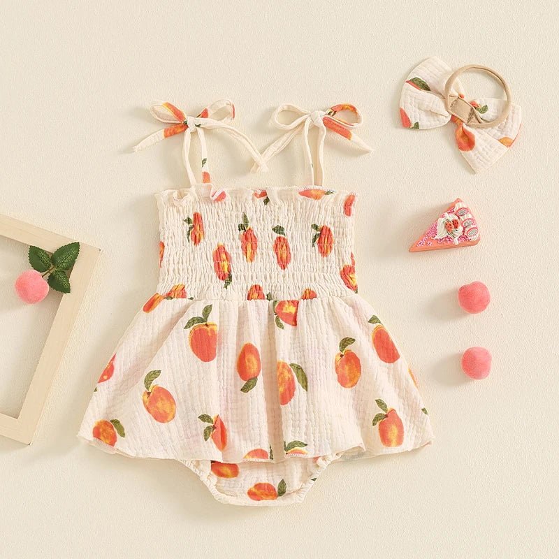 Peachy Keen Onesie Dress & Bow - The Ollie Bee