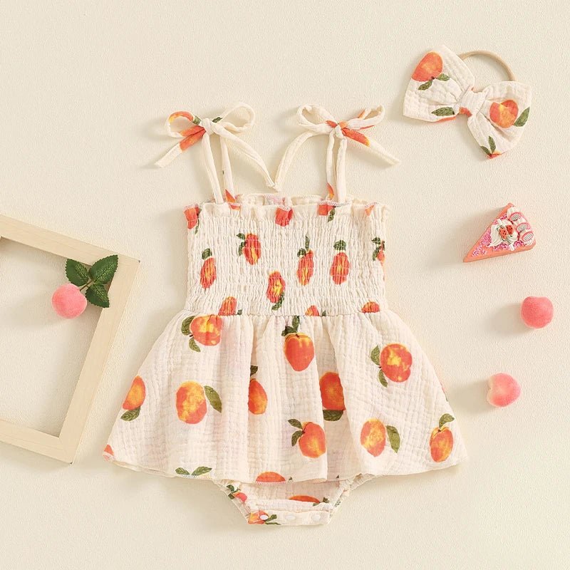 Peachy Keen Onesie Dress & Bow - The Ollie Bee