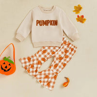 Pumpkin Plaid Flare Pant Set - The Ollie Bee